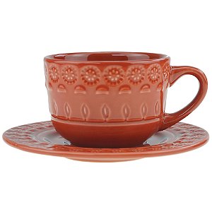 CJ 4 XÍCARAS PORCELANA P/CAFÉ C/PIRES GRACE CARMIM 80ml