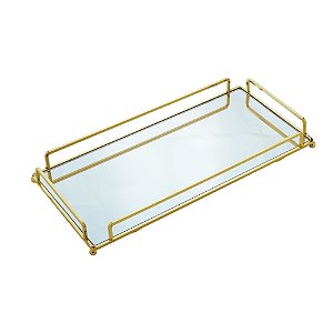 BANDEJA DECORATIVA METAL DOURADA 36x20x5cm