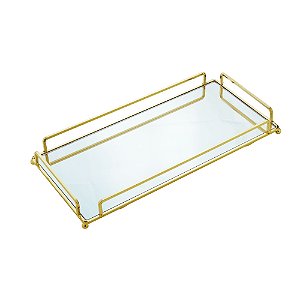BANDEJA DECORATIVA METAL DOURADA 34x16x4cm