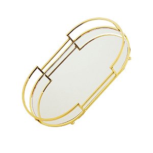 BANDEJA DECORATIVA METAL DOURADA 26x16x4cm