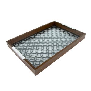 BANDEJA MADEIRA C/VIDRO STAR PRETA 47x32x5cm
