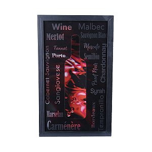 QUADRO DE MADEIRA PORTA ROLHAS C/VIDRO PRETO 5X20X32cm