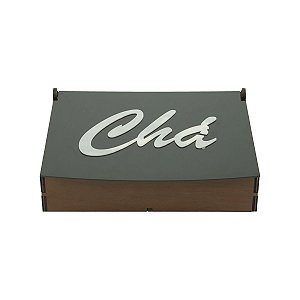 CAIXA MADEIRA CHÁ TAMPA ACRÍLICO 6 DIVISÓRIAS PRETO 26X20X7