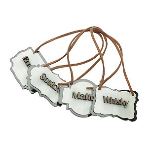 CJ 4 PC PLACAS BEBIDAS MADEIRA ACRILICO SCOTCH 7X4X0,7