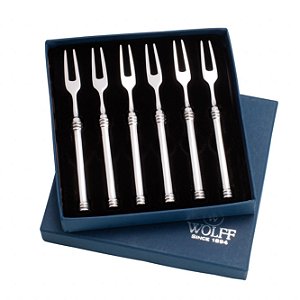 CJ 6 PC GARFOS DE AÇO INOX P/PETISCO BAMBU