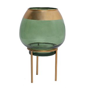 CASTIÇAL VIDRO VERDE 14x23cm