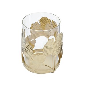 PORTA VELA VIDRO E METAL DOURADO 10x13cm
