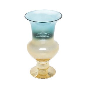 VASO VIDRO AZUL/DOURADO 17x30cm