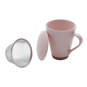 CANECA DE CERÂMICA C/INFUSOR ROMANCE ROSA 10X8cm 300ml