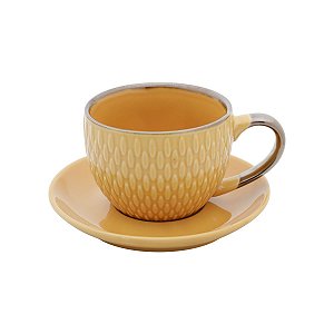 CJ 4 XÍCARAS DE PORCELANA P/CAFÉ C/PIRES AMARELO 90ml
