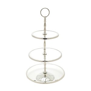 PRATO TRIPLO DE VIDRO P/DOCES C/BORDA DE AÇO INOX 28/23/18x47cm