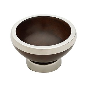 CENTRO DE MESA DE MADEIRA C/BORDA E PÉ DE AÇO INOX 16x10cm