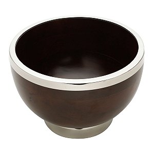 CENTRO DE MESA DE MADEIRA C/BORDA E PÉ DE AÇO INOX 27x18cm