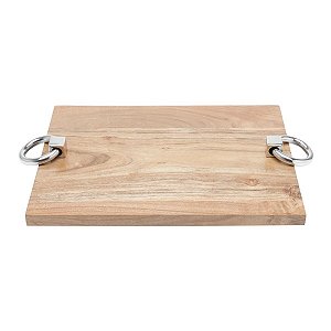 BANDEJA DE MADEIRA C/ALÇA DE AÇO INOX 40x30x6,5cm