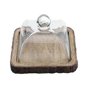 QUEIJEIRA DE MADEIRA C/TAMPA DE VIDRO 18,5x18,5x14cm