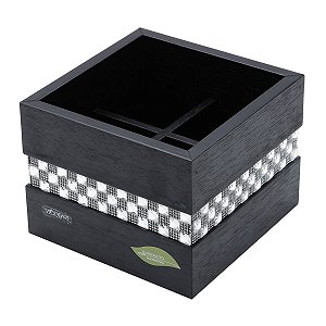 PORTA TALHER DE MADEIRA DIAMOND PRETO 17X17X13cm
