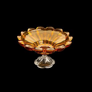 CENTRO DE MESA DE CRISTAL C/PÉ TULIP ÂMBAR 32,5X32,5X19cm