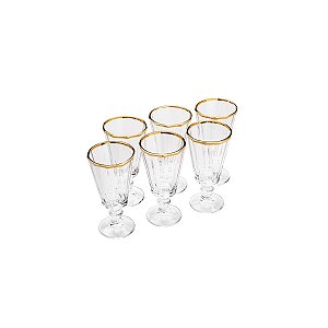 CJ 6 TAÇAS P/ LICOR DE CRISTAL TULIP C/FILETE DE OURO 50ml