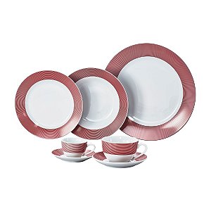 JG DE JANTAR DE PORCELANA SUPER WHITE LINHAS VERMELHAS 42PC