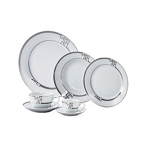 AP DE JANTAR 42 PCS DE PORCELANA SUPER WHITE GEOMÉTRICO CINZA