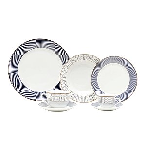 JG DE JANTAR DE PORCELANA SUPER WHITE GEOMÉTRICO AZUL 42PC