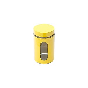 PORTA MANTIMENTO DE AÇO INOX E VIDRO AMARELO 10X18CM
