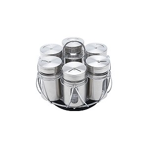 CJ 7PC PORTA TEMPEROS DE AÇO INOX E VIDRO POINTER 17,5X15CM