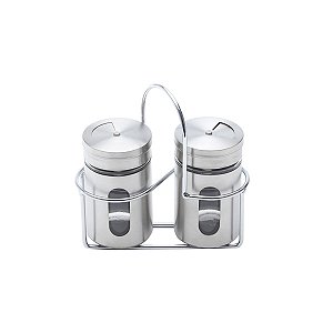 CJ 3PC SALEIRO E PIMENTEIRO DE AÇOX INOX E VIDRO POINTER
