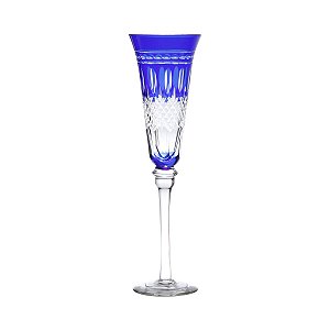 JG 6 TAÇAS DE VIDRO LAPIDADAS AZUL ESCURA P/ CHAMPAGNE 150ML