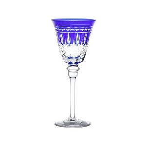 JG 6 TAÇAS DE VIDRO LAPIDADAS AZUL ESCURA P/VINHO