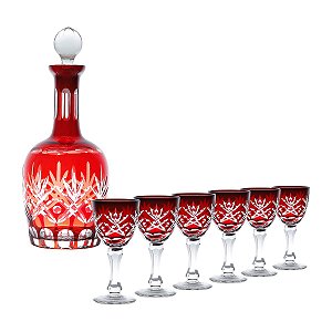 CJ. 7 PCS GARRAFA 1200ML + 6 PCS TAÇAS P/LICOR 30ML DE VIDRO