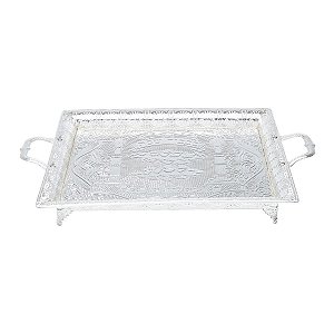BANDEJA JUDAICA RETANGULAR C/ ALÇA DE ZAMAC 41x32,5x7,5CM
