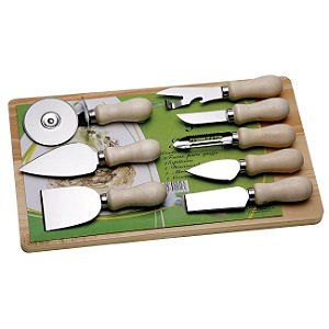 CJ 9 PC MINI UTENSÍLIOS DE AÇO INOX C/CABO DE MADEIRA P/MESA