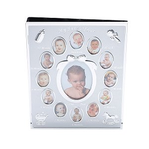 PORTA RETRATO DE ALUMINIO P/BEBÊ 20X25CM P/13FOTOS C/ALBÚM