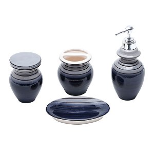 JG 4PC P/BANHEIRO DE CERÂMICA VERTIGO CINZA E PRETO