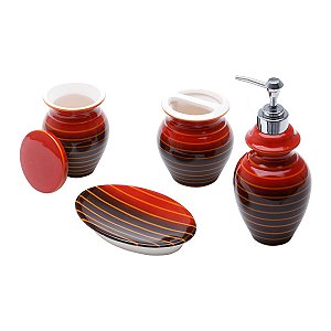 JG 4PC P/BANHEIRO DE CERÂMICA VERTIGO VERMELHO E PRETO