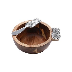 CJ. BOWL DE ACÁCIA E 1 ESPÁTULA ABACAXI 14,5X14,5X6CM