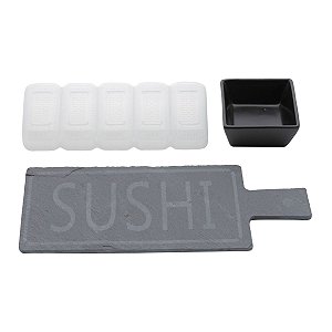 CJ 3PC P/SUSHI DE ARDÓSIA E CERÂMICA KAWASAKI