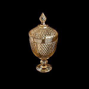POTICHE C/PÉ DE CRISTAL PERSEU ÂMBAR 15x32cm