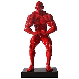 ESCULTURA RESINA FISIOCULTURISTA TRAPEZIO VERMELHA 35 X 26 X