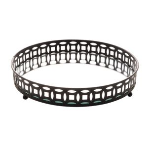 BANDEJA DE METAL C/ESPELHO SINGAPURA PRETA 20x4cm