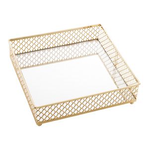 BANDEJA DE METAL C/ESPELHO BARCELONA DOURADA 17x17x5cm