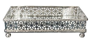 BANDEJA FLOWER RETANGULAR EM METAL NIQUELADO ESPELHADA 28X13.5X7CM