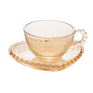 CJ 4 XÍCARAS CAFÉ CRISTAL C/PIRES CORAÇÃO PEARL ÂMBAR 85ml