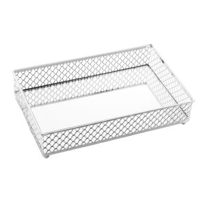 BANDEJA DE METAL C/ESPELHO BARCELONA PRATEADA 21x13x5cm