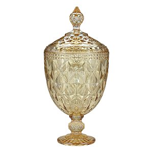 POTICHE CORATIVO C/PÉ CRISTAL DIAMOND ÂMBAR METALIZADO 15x32
