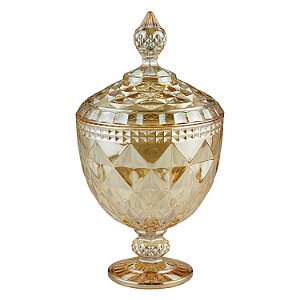 POTICHE CORATIVO C/PÉ CRISTAL DIAMOND ÂMBAR METALIZADO 15x28