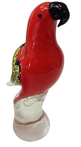 PÁSSARO DECORATIVO EM VIDRO 19CM VERMELHA