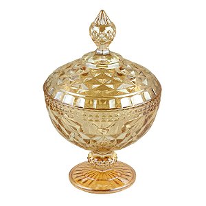 POTICHE CORATIVO C/PÉ CRISTAL DIAMOND ÂMBAR METALIZADO 15x23
