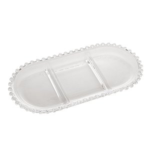 PETISQUEIRA CRISTAL C/3 DIVISÕES OVAL PEARL 30x15x2cm